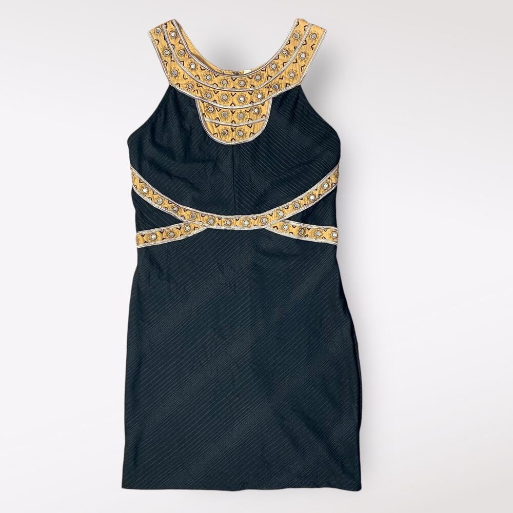 Free People Black Nerfertiti Bodycon Mini Dress Boho Party Size Large‎